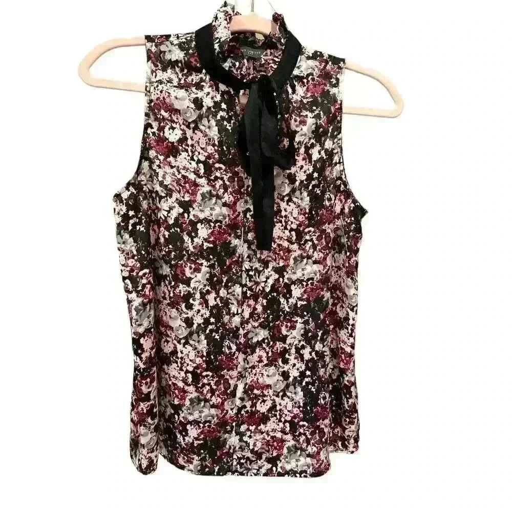 The Limited Floral Ruffle Tie Neck Blouse,  Small,   EUC​​​​​​​​